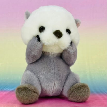 Uki Uki Rakko Kirakira The Sea Otter - Grey with Hands on Face - Small